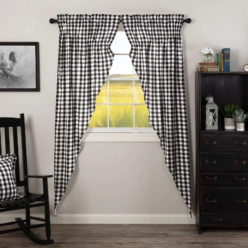 Annie Buffalo Black Check Prairie Long Panel Curtain Set of 2 VHC Brands