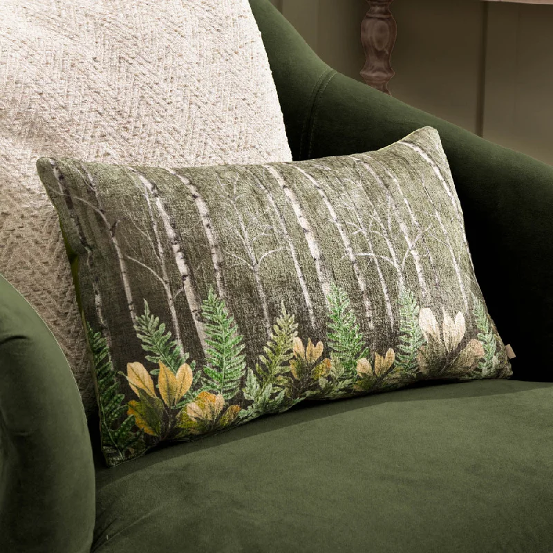 Kielder Forest Haldon Printed Velvet Cushion Khaki