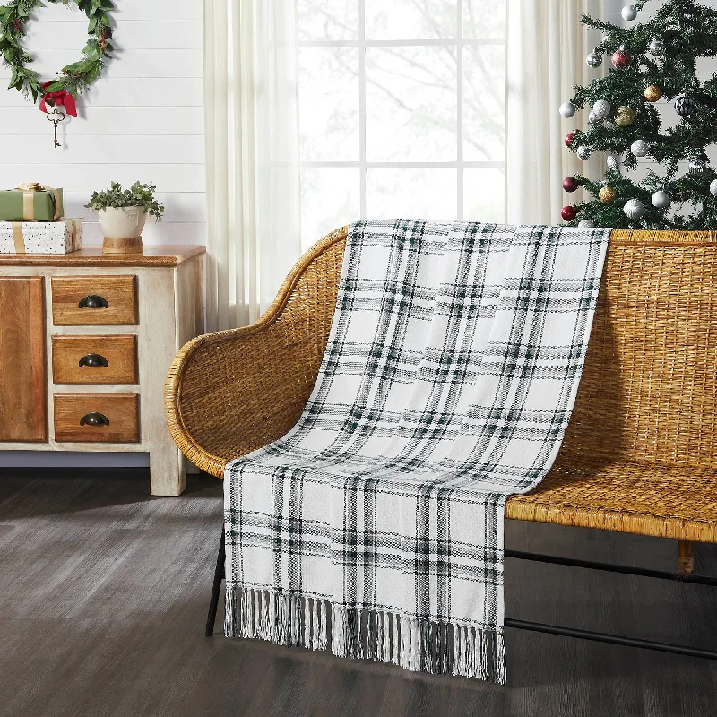 Harper Plaid Green White Woven Throw 50"x60" VHC Brands