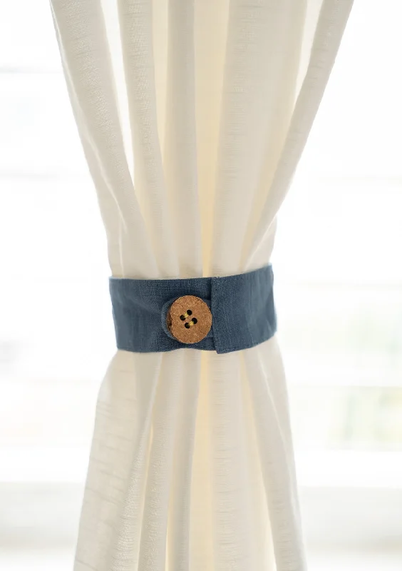 Royal blue  Solid 100% Cotton curtain tie back with coconut shell button - Pack of 2