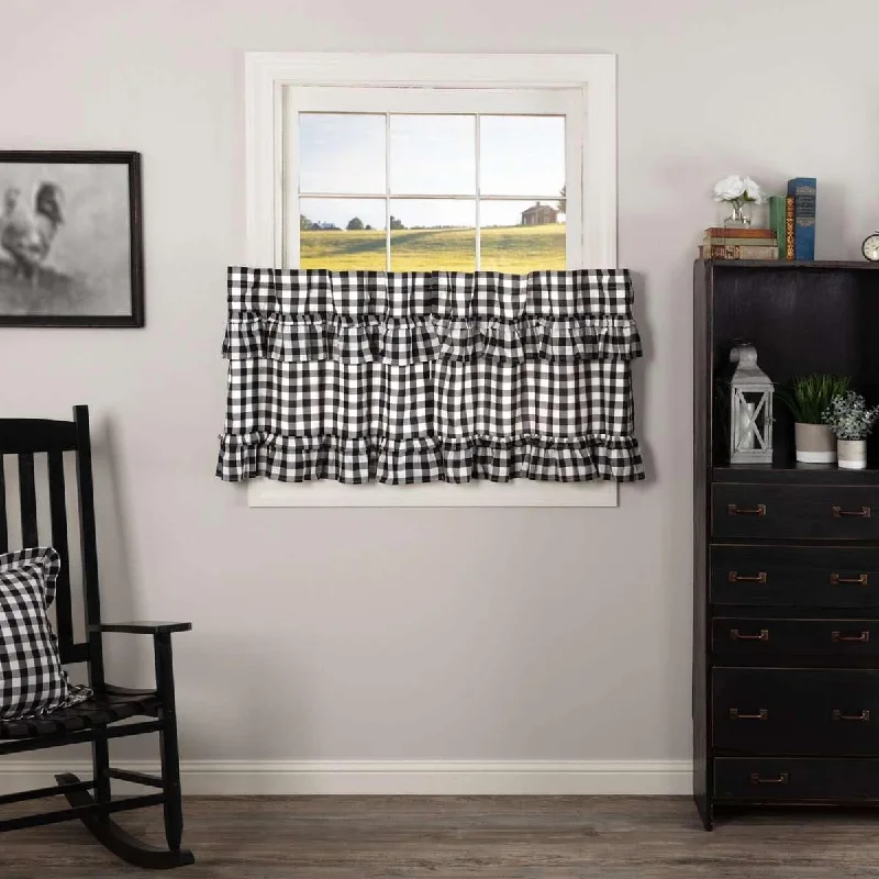 Annie Buffalo Black Check Ruffled Tier Curtain Set of 2 L24xW36